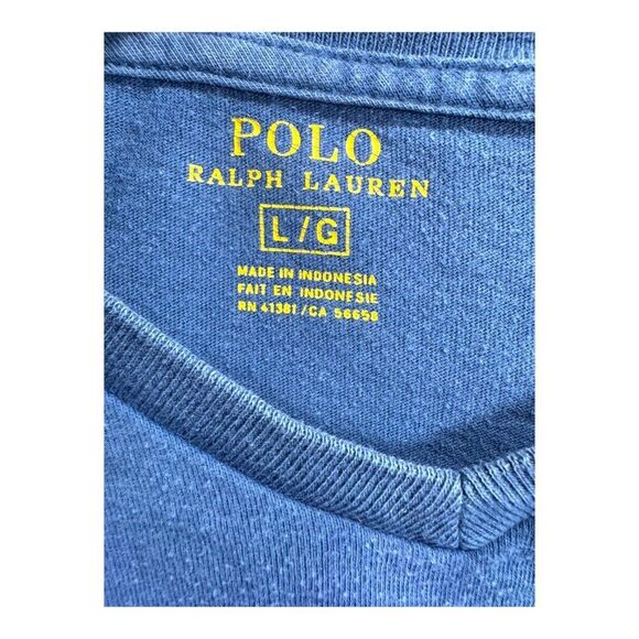 Lot of 2 Polo Ralph Lauren Mens V-Neck T-Shirts LG Gray & Blue Cotton Blend Logo - Picture 3 of 8